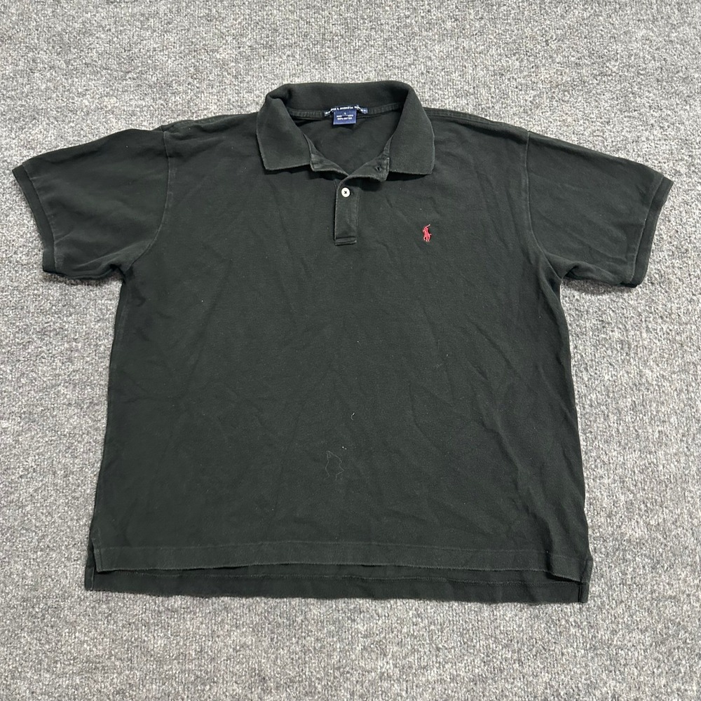 Ralph Lauren Sport Polo Womens Size L Black Cotton Pique Short Sleeve Red Pony